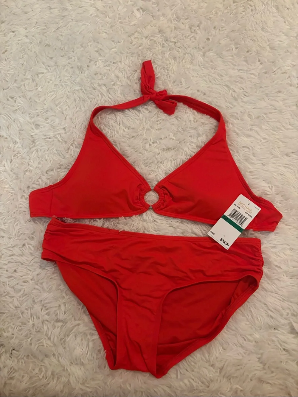 Michael Kors Red Halter Ring Bikini Set